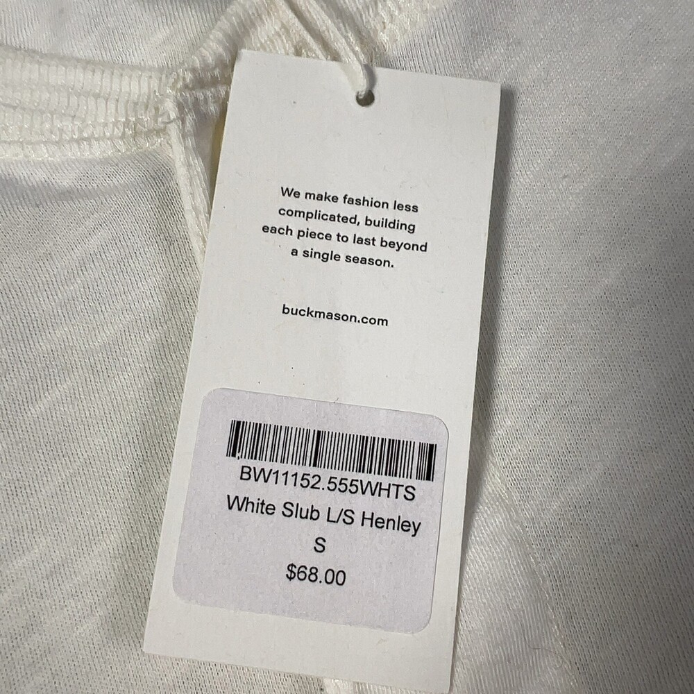 Buck Mason White Slub Longsleeve Henley Womens Sz Small Msrp68 [ME24] Pre-owned - Picture 2 of 12